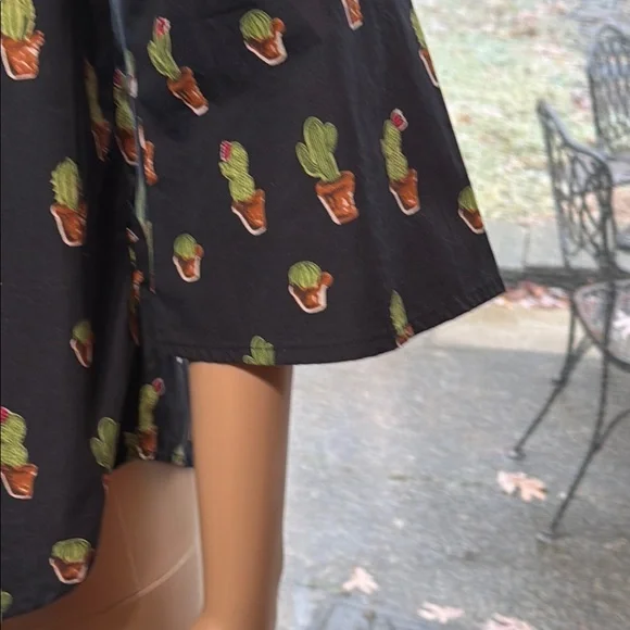 Black Cactus Print, Cotton, Off-Shoulder Top, 3/4 Sleeve, Like New, Large - Picture 4 of 10